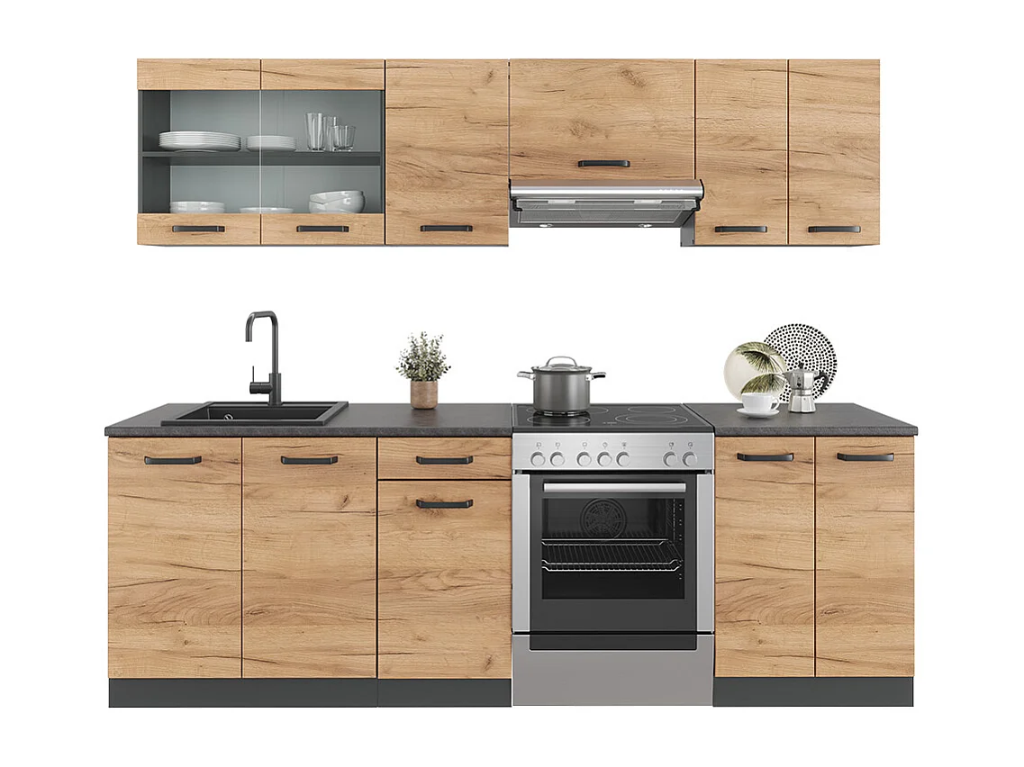 Ligne de cuisine chêne doré/anthracite 240x60x81.6 raul