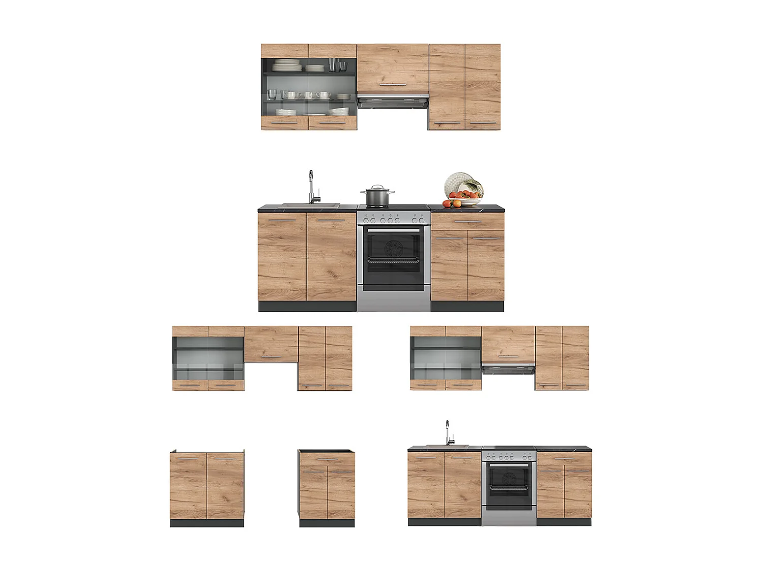 Cuisine chêne doré/anthracite 200x60x81.6 fame-line