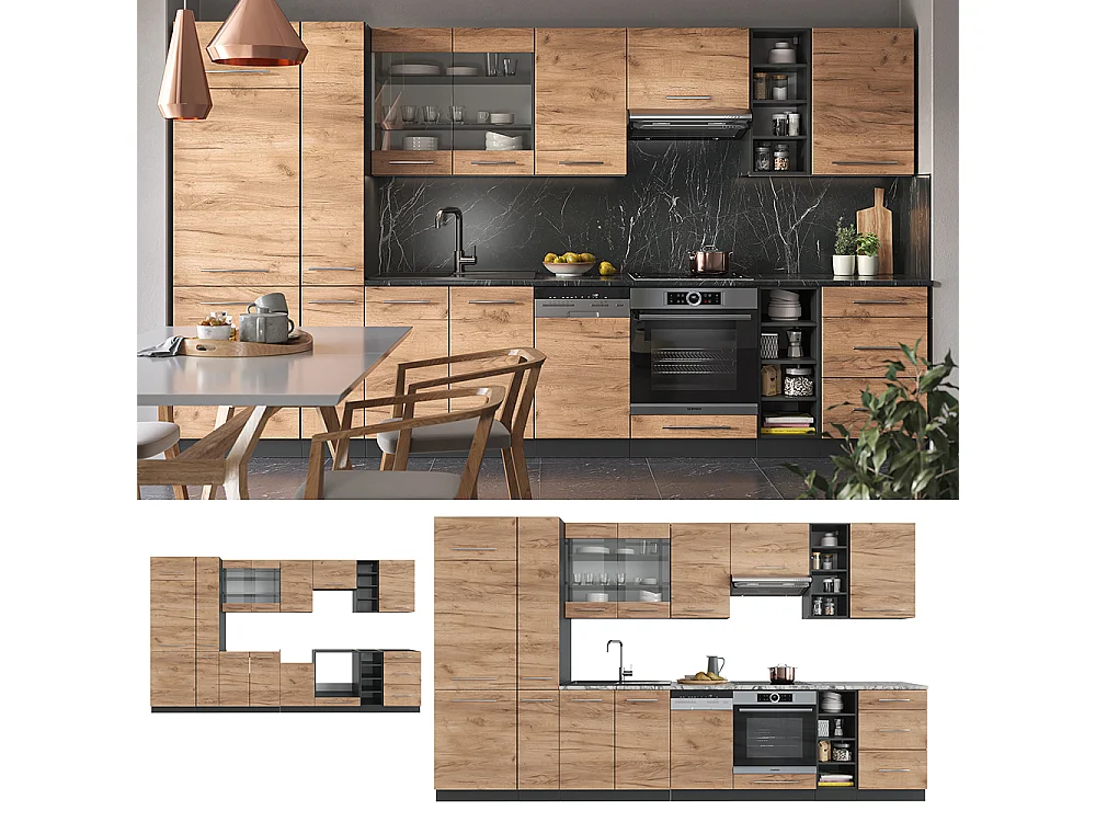 Küchenzeile goldkraft eiche/anthrazit 355x46x81.6 fame-line