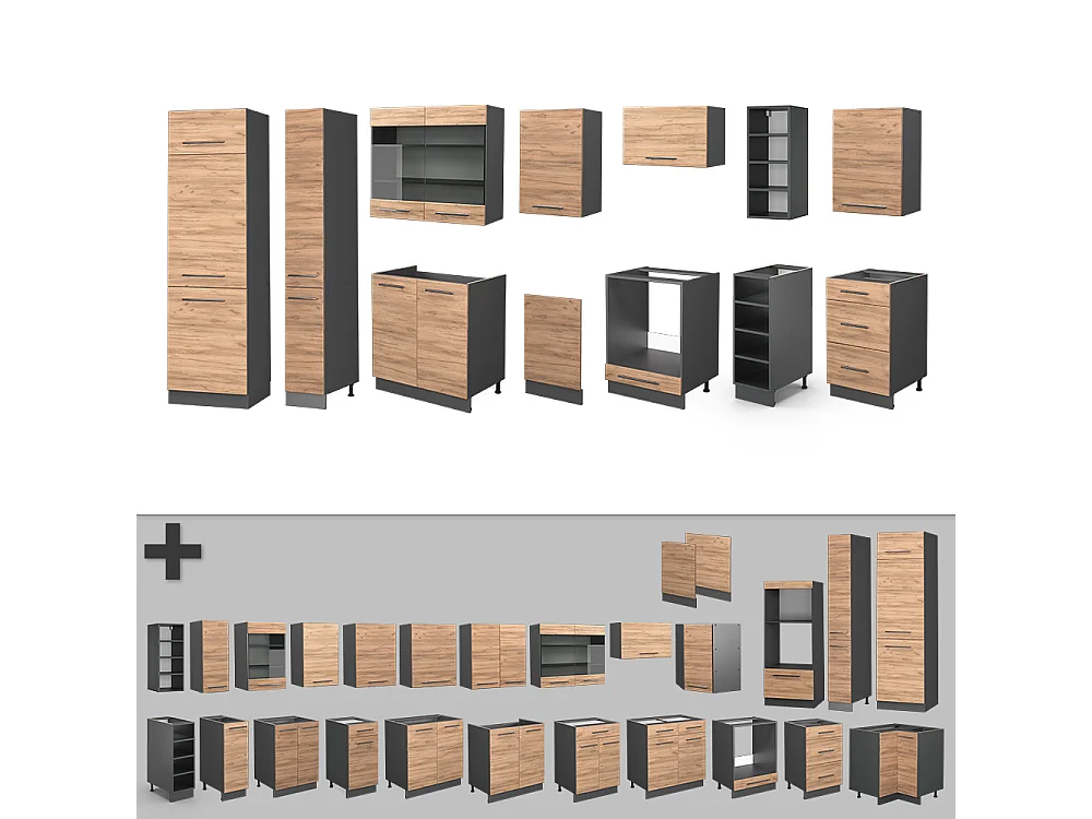 Küchenzeile goldkraft eiche/anthrazit 355x46x81.6 fame-line
