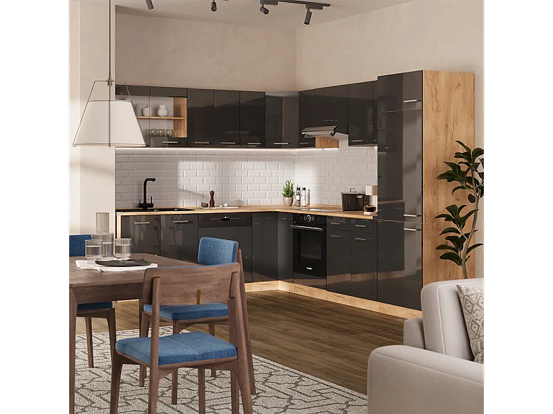 Cocina esquinera antracita brillo intenso/roble dorado eléctrico 287x60x81.6 r-line