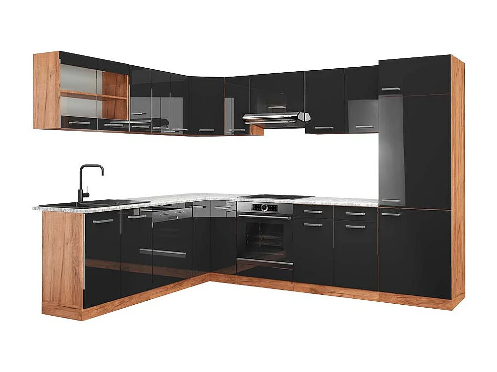 Cuisine en angle anthracite brillant/chêne doré 287x60x81.6 r-line