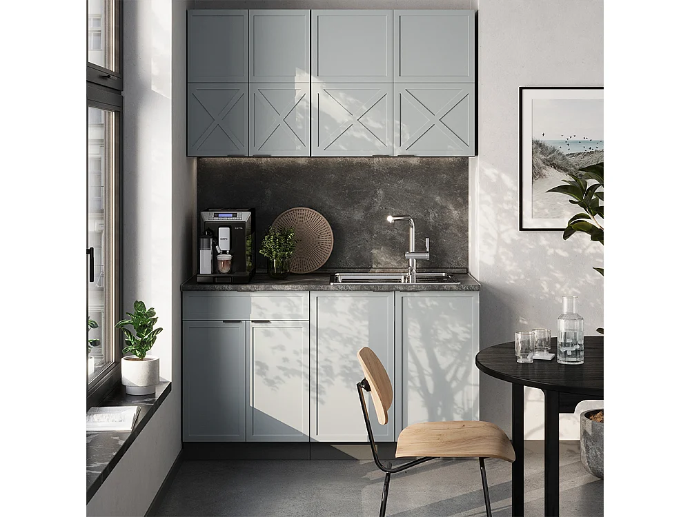 Singlekøkken lyseblå-grå/antracit 140x60x81.6 fame-line