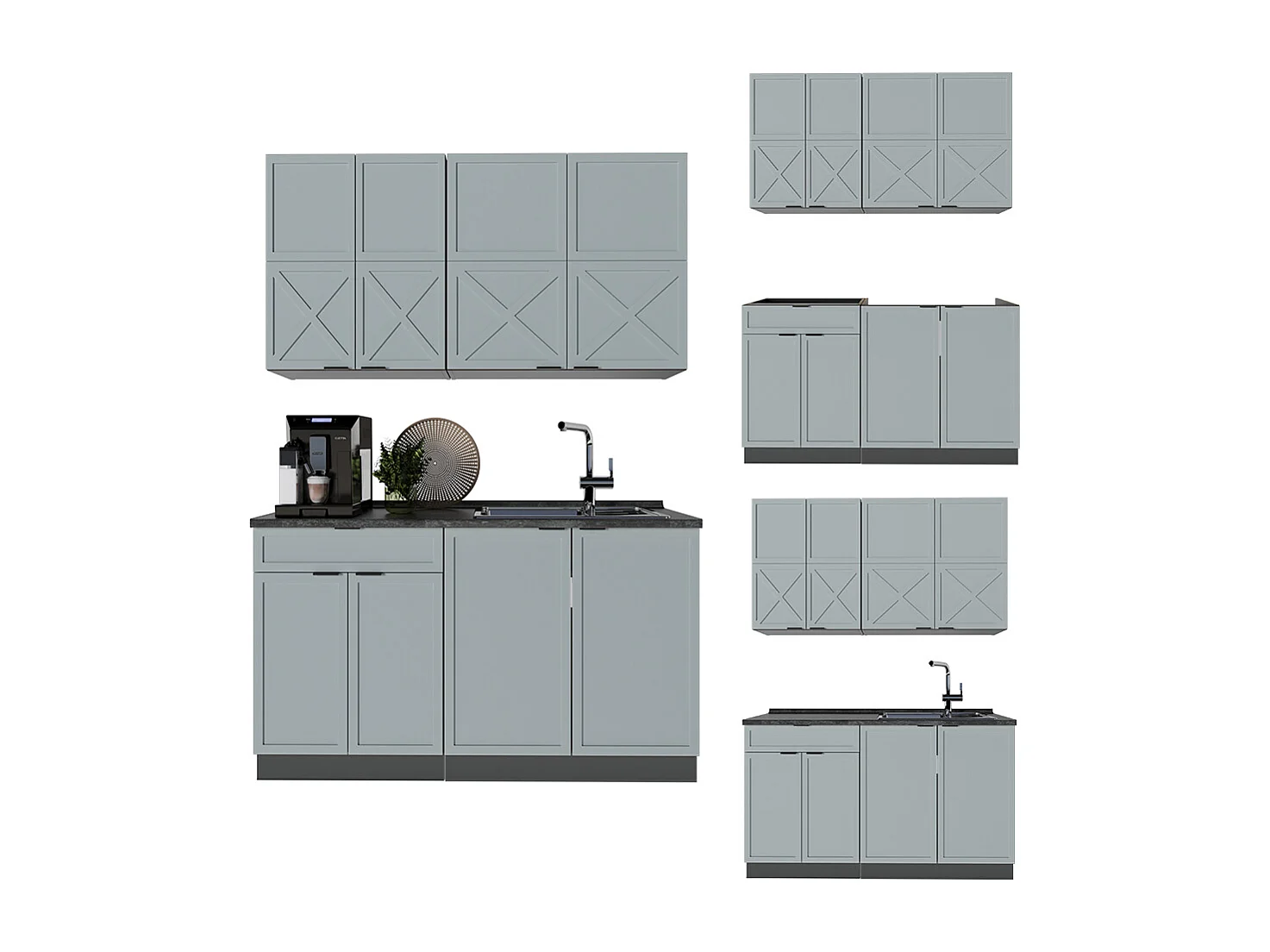 Singlekøkken lyseblå-grå/antracit 140x60x81.6 fame-line