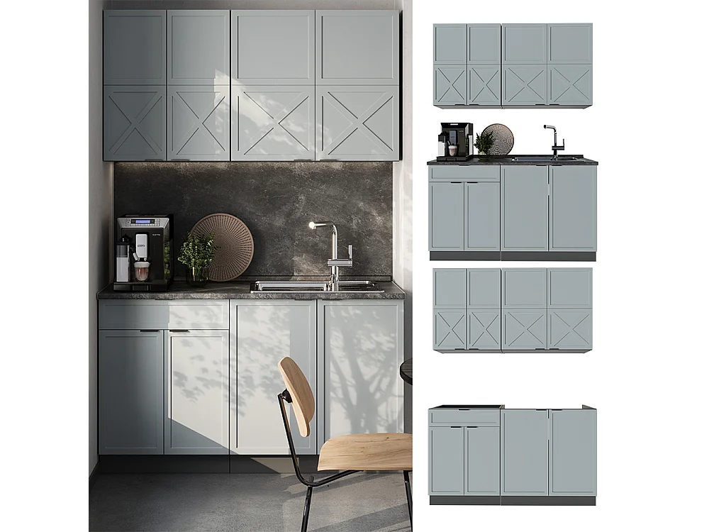 Singlekøkken lyseblå-grå/antracit 140x60x81.6 fame-line