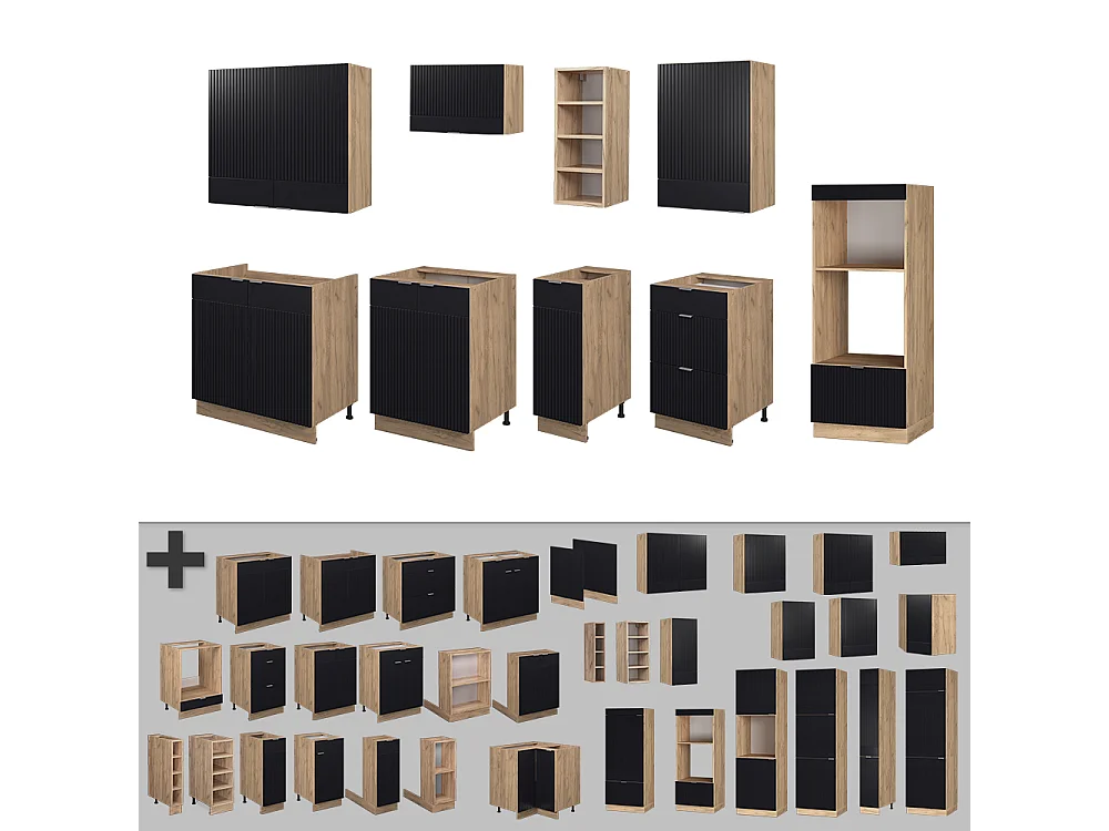 Cuisine noir rayé/chêne doré 280x60x81.6 fame-line