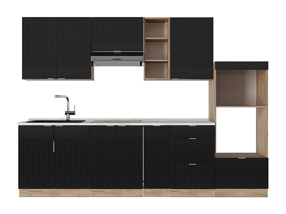 Cuisine noir rayé/chêne doré 280x60x81.6 fame-line