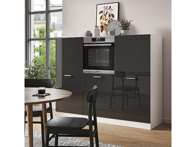 Bloque de cocina antracita brillo intenso/blanco 180x46x81.6 r-line