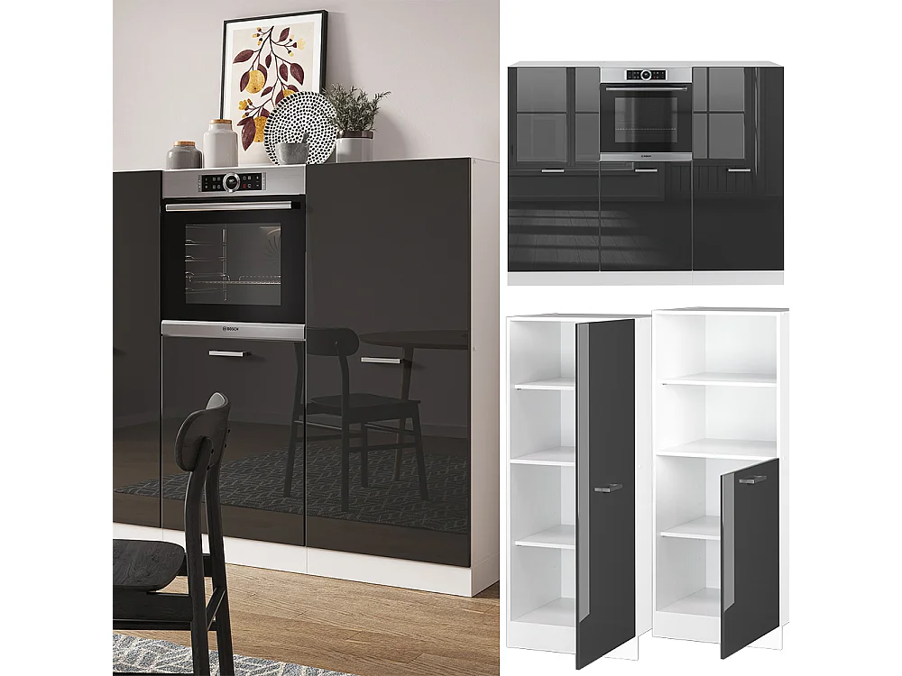 Bloc cuisine anthracite brillant/blanc 180x46x81.6 r-line