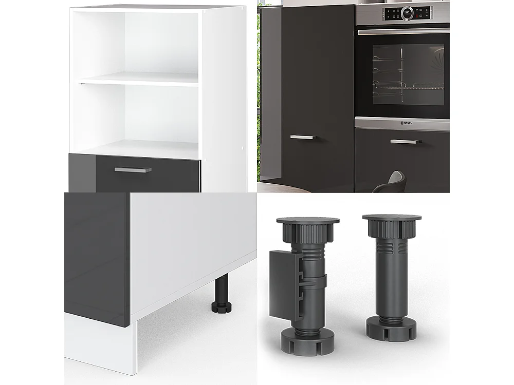 Bloc cuisine anthracite brillant/blanc 180x46x81.6 r-line