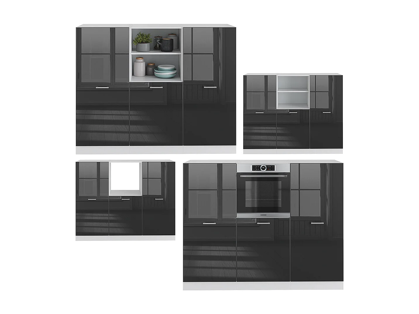 Bloc cuisine anthracite brillant/blanc 180x46x81.6 r-line