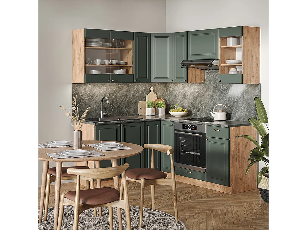 Hoekkeuken groen-goud land/goud power eik 190x60x81.6 fame-line