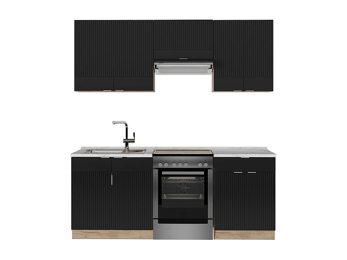 Cuisine noir rayé/chêne doré 200x60x81.6 fame-line