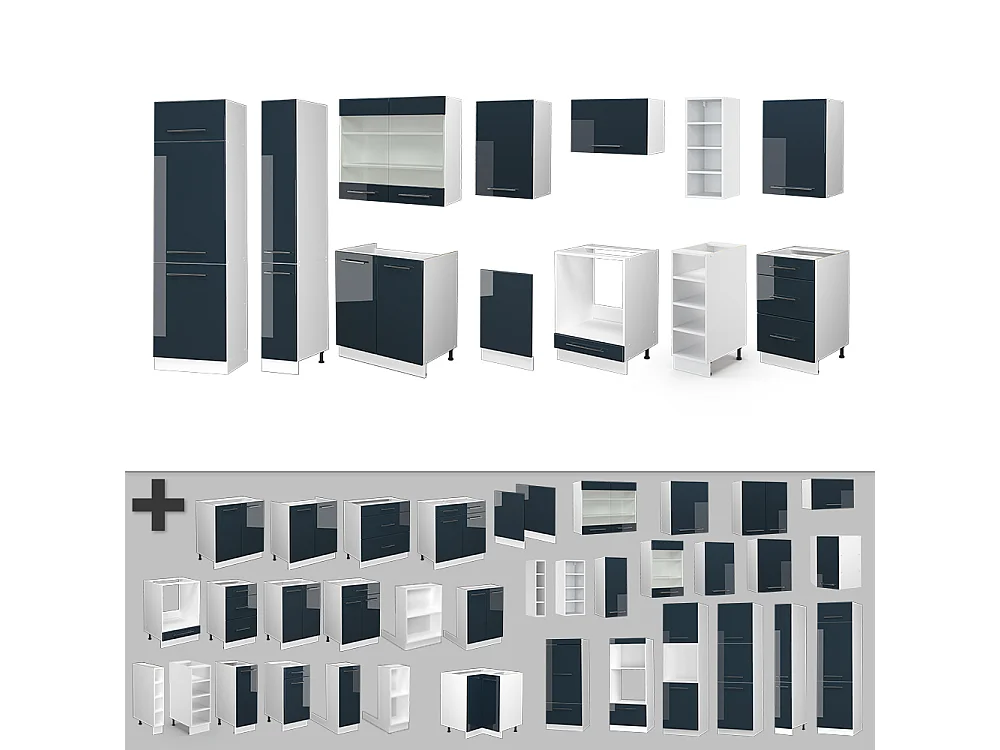 Küchenzeile dunkelblau hochglanz 355x46x81.6 fame-line