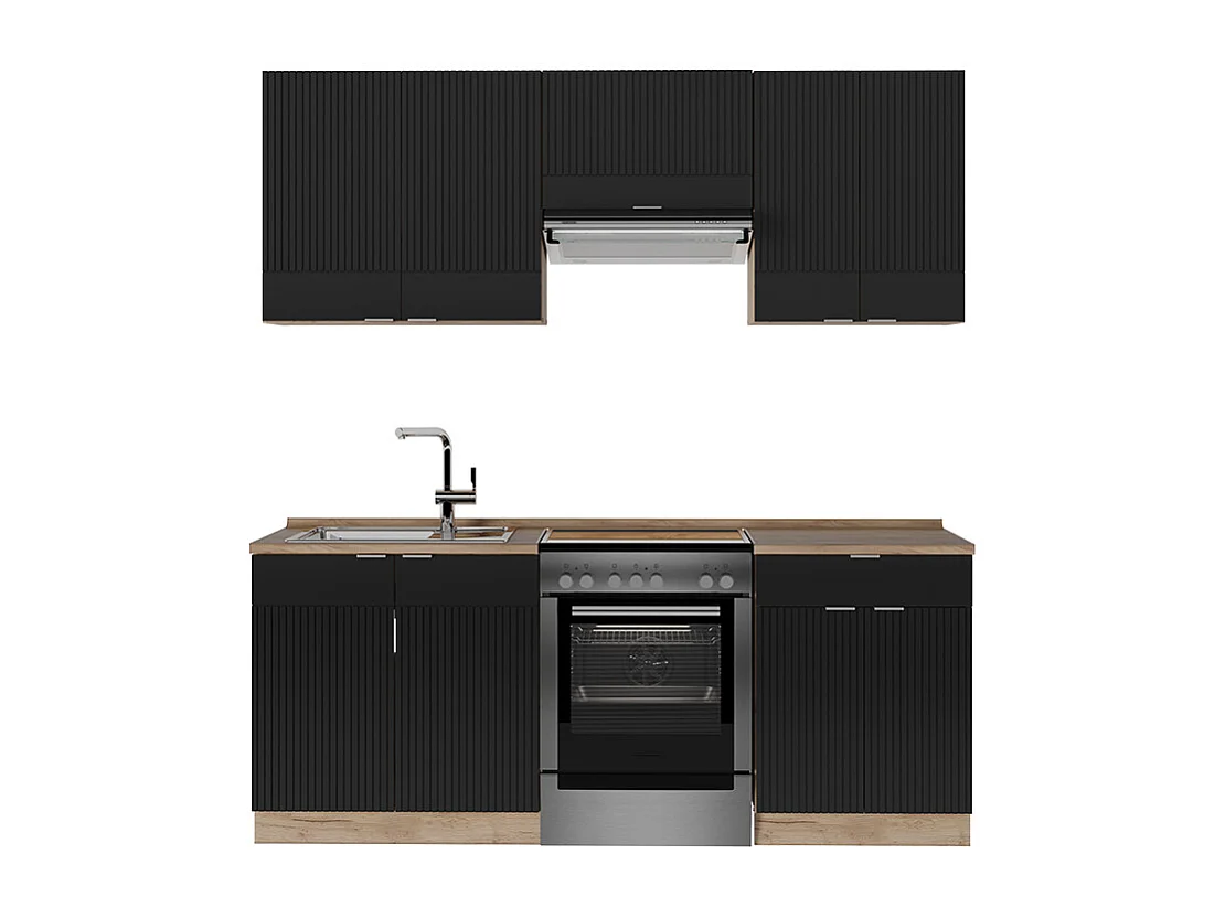 Cuisine noir rayé/chêne doré 200x60x81.6 fame-line