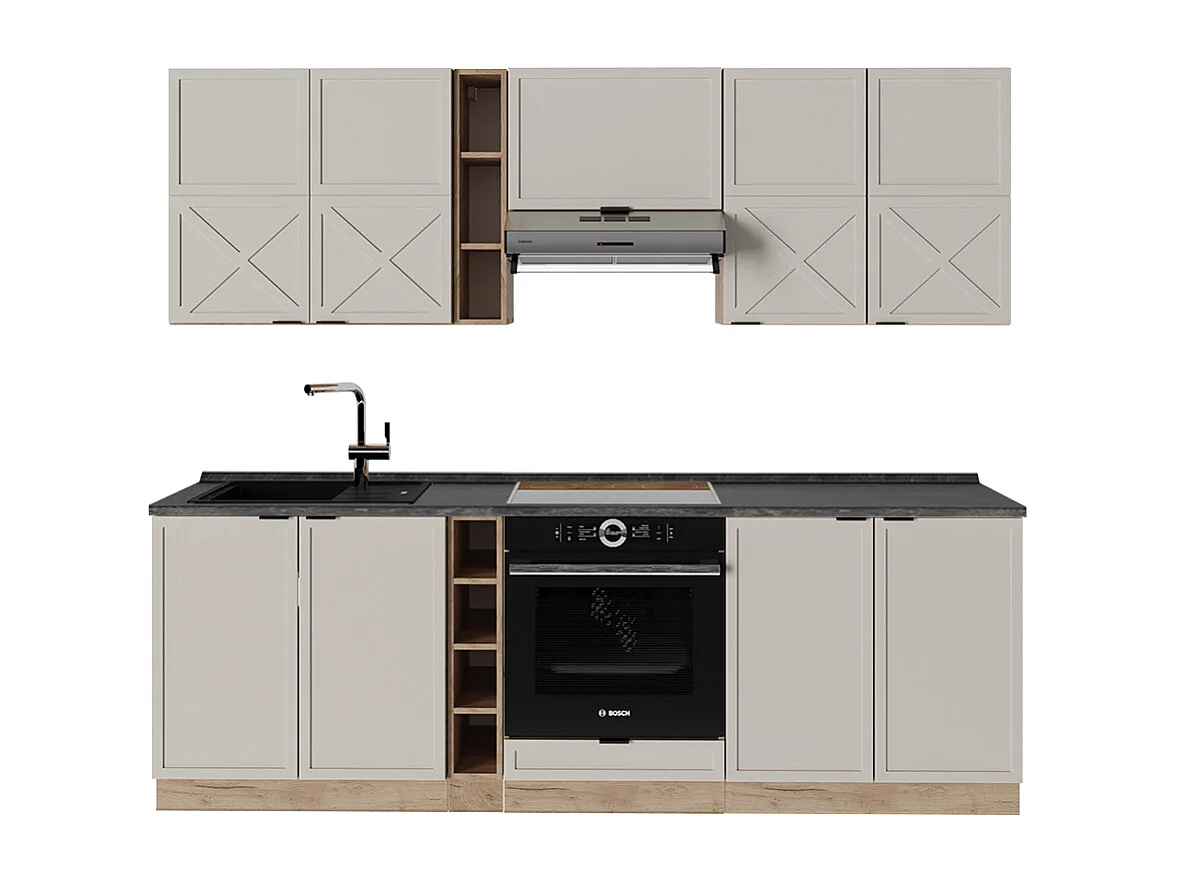 Køkkenrække grå/beige/gylden eg 235x60x81.6 fame-line