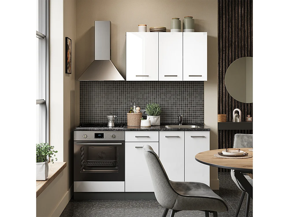 Cocina para solteros blanco brillo/antracita 160x46x81.6 r-line