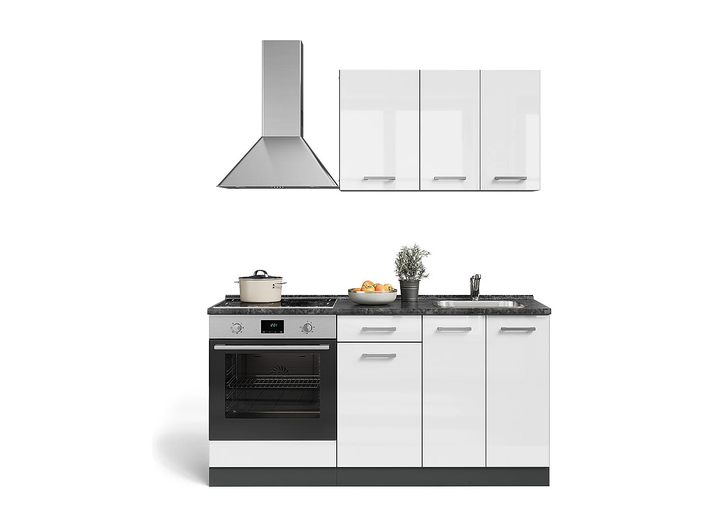 Cocina para solteros blanco brillo/antracita 160x46x81.6 r-line