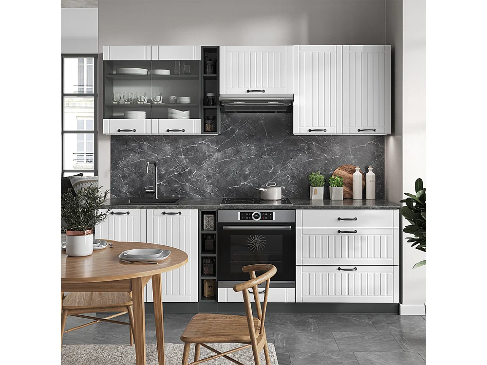 Cuisine blanc cottage/anthracite 235x60x81.6 fame-line