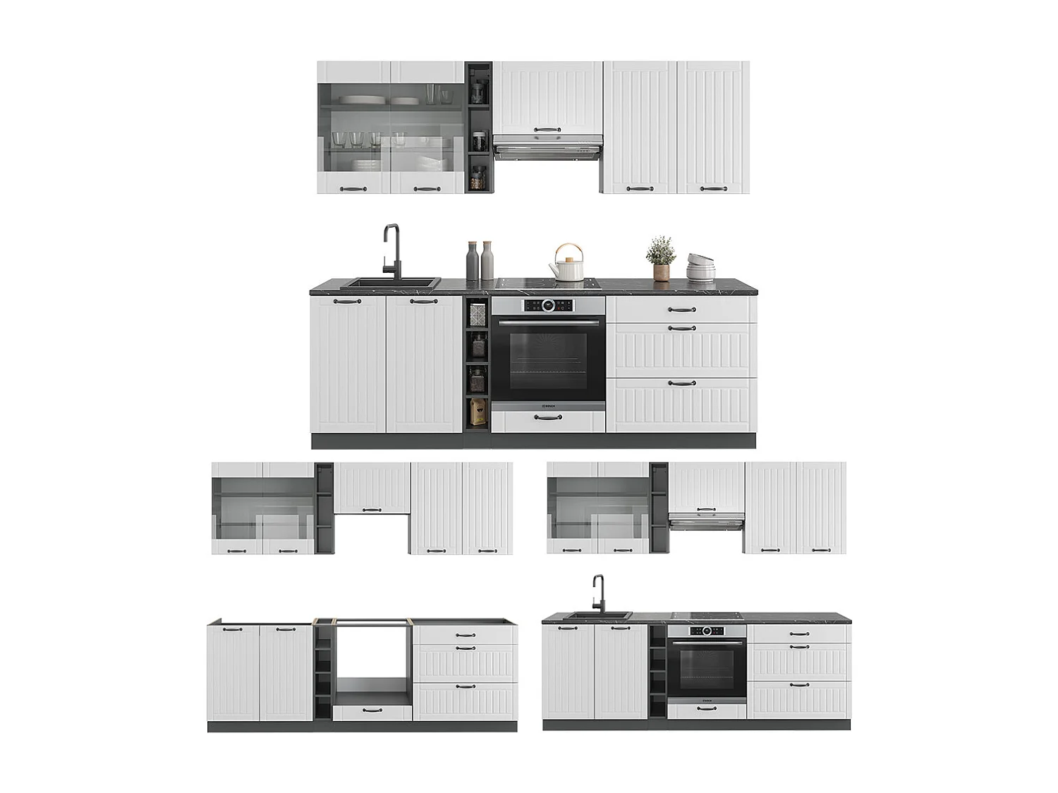 Cuisine blanc cottage/anthracite 235x60x81.6 fame-line