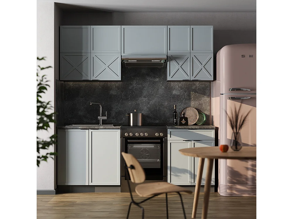 Cuisine bleu clair-gris/anthracite 200x60x81.6 fame-line