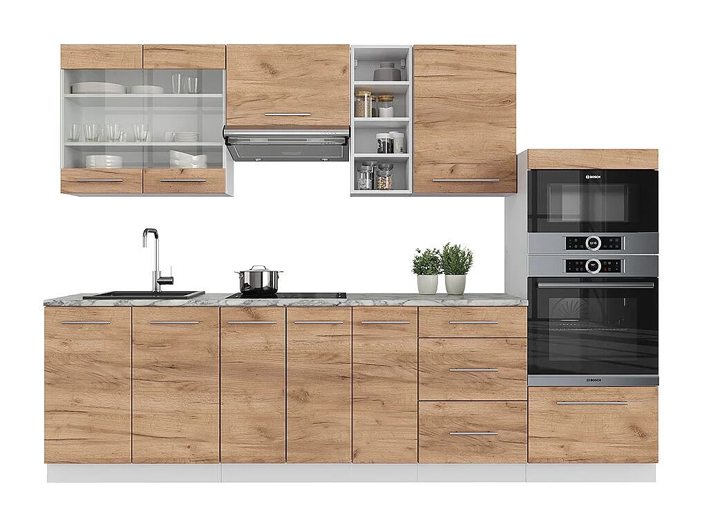 Mueble de cocina oro potencia roble/blanco 280x60x81.6 fame-line