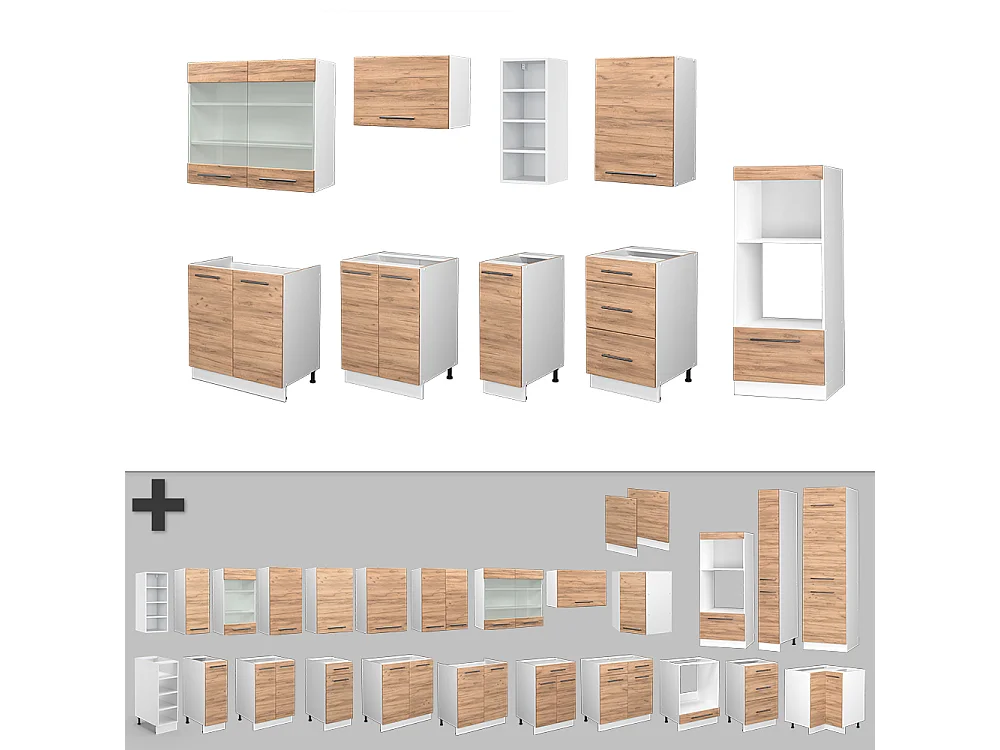 Mueble de cocina oro potencia roble/blanco 280x60x81.6 fame-line