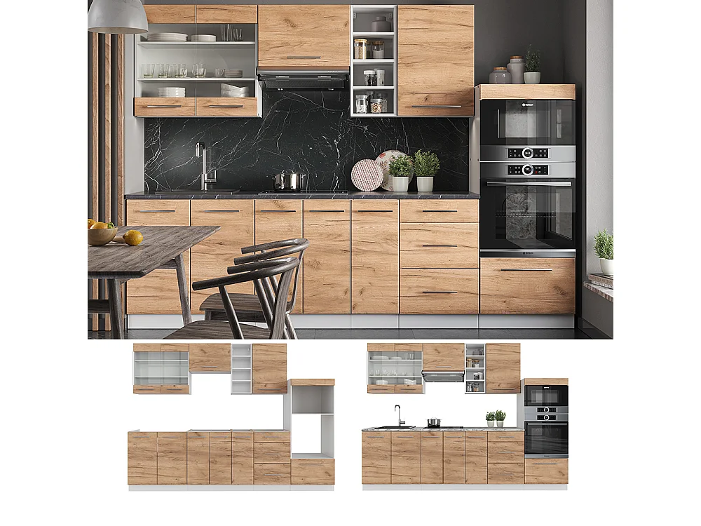 Mueble de cocina oro potencia roble/blanco 280x60x81.6 fame-line