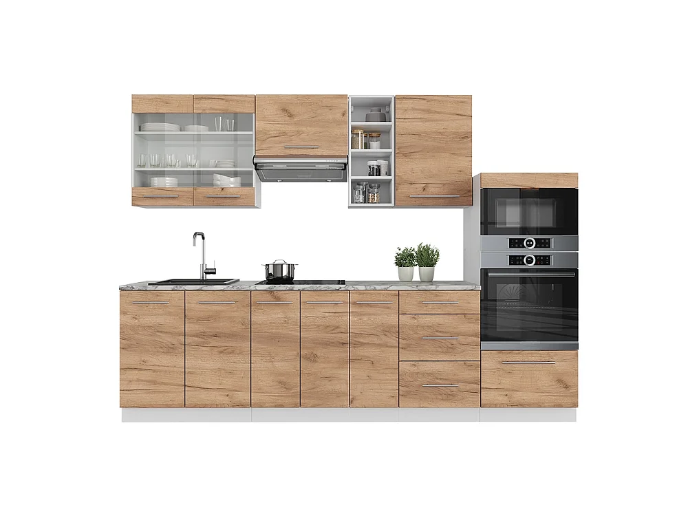 Mueble de cocina oro potencia roble/blanco 280x60x81.6 fame-line