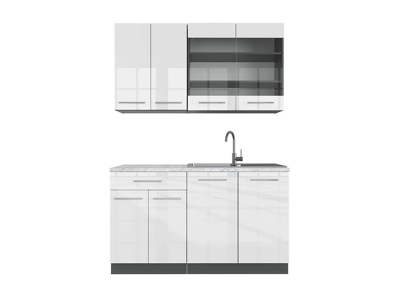 Singleküche weiß hochglanz/anthrazit 140x60x81.6 fame-line