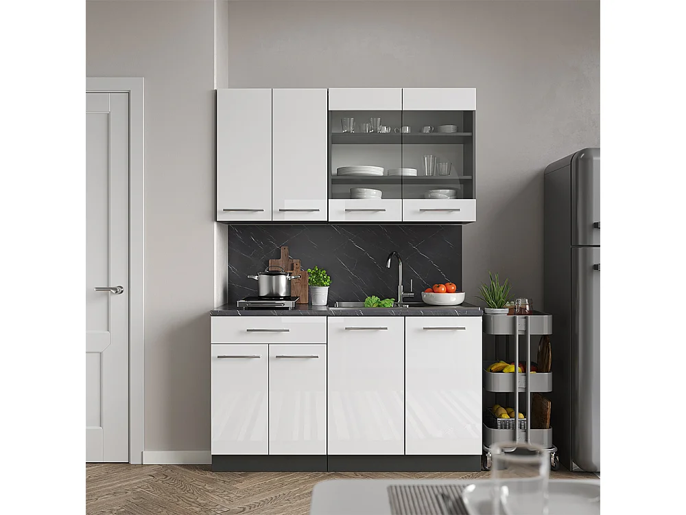 Singlekøkken hvid højglans/antracit 140x60x81.6 fame-line