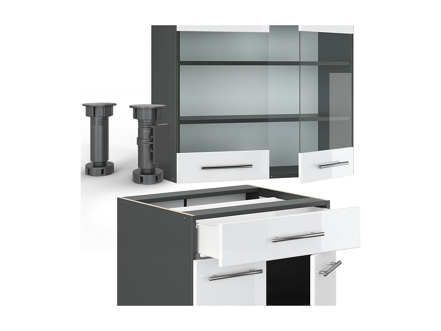 Singlekøkken hvid højglans/antracit 140x60x81.6 fame-line