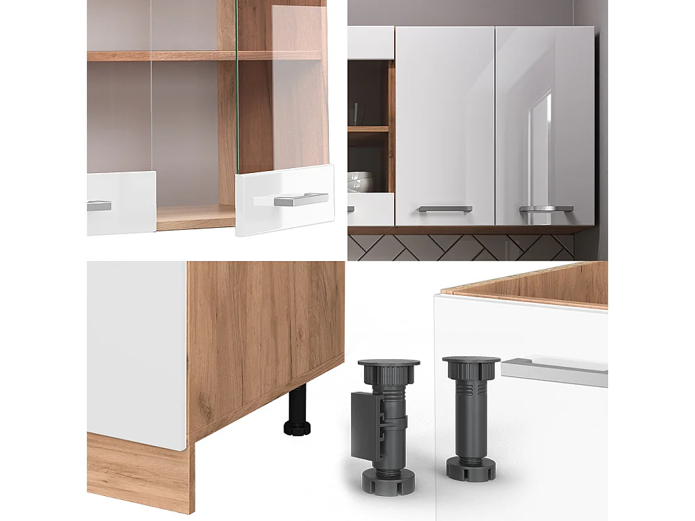 Cocina versátil blanco brillo intenso/roble dorado 140x60x81.6 r-line