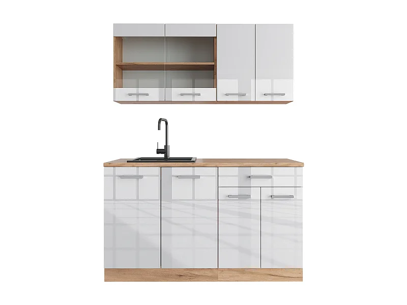 Cucina monoblocco bianco lucido/oro power oak 140x60x81.6 r-line