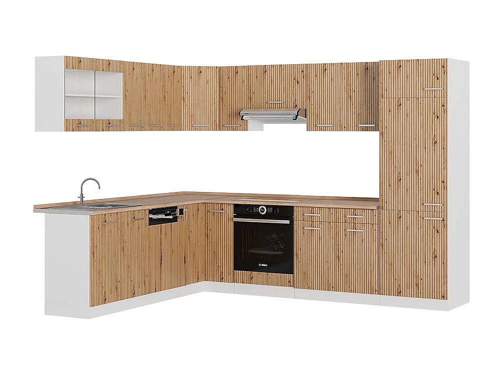 Cucina angolare completa rovere artigianale/bianco 287x60x81.6 r-line