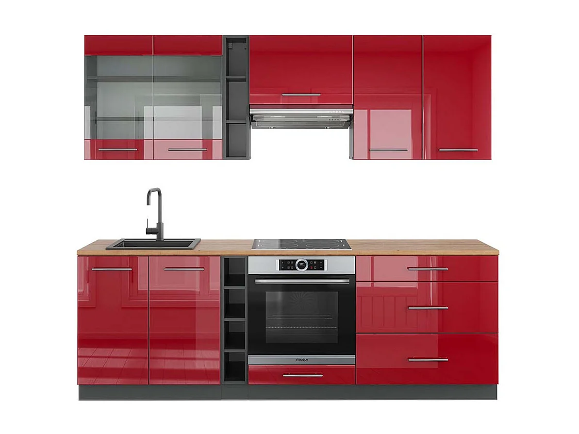 Mueble de cocina burdeos brillo intenso/antracita 235x60x81.6 fame-line