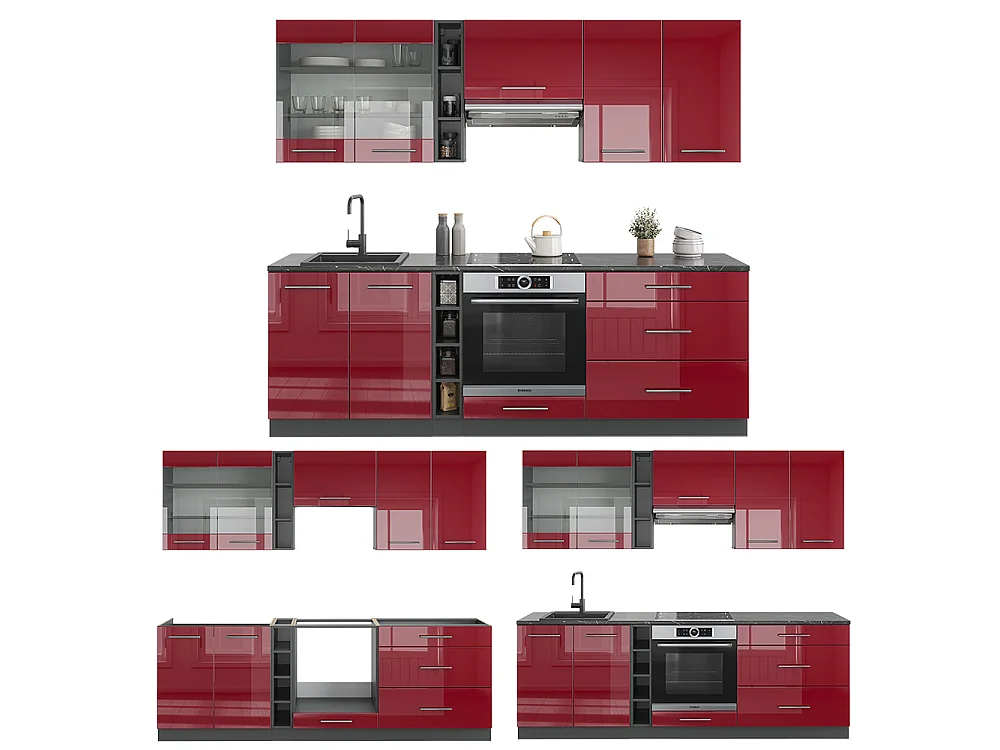 Cuisine bordeaux haute brillance/anthracite 235x60x81.6 fame-line