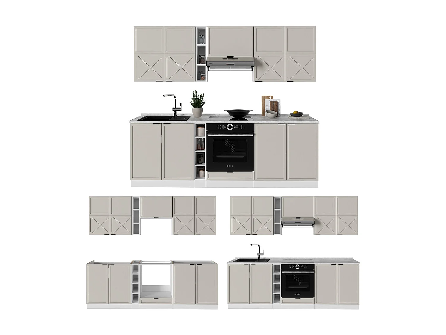 Mueble de cocina gris/beige/blanco 235x60x81.6 fame-line