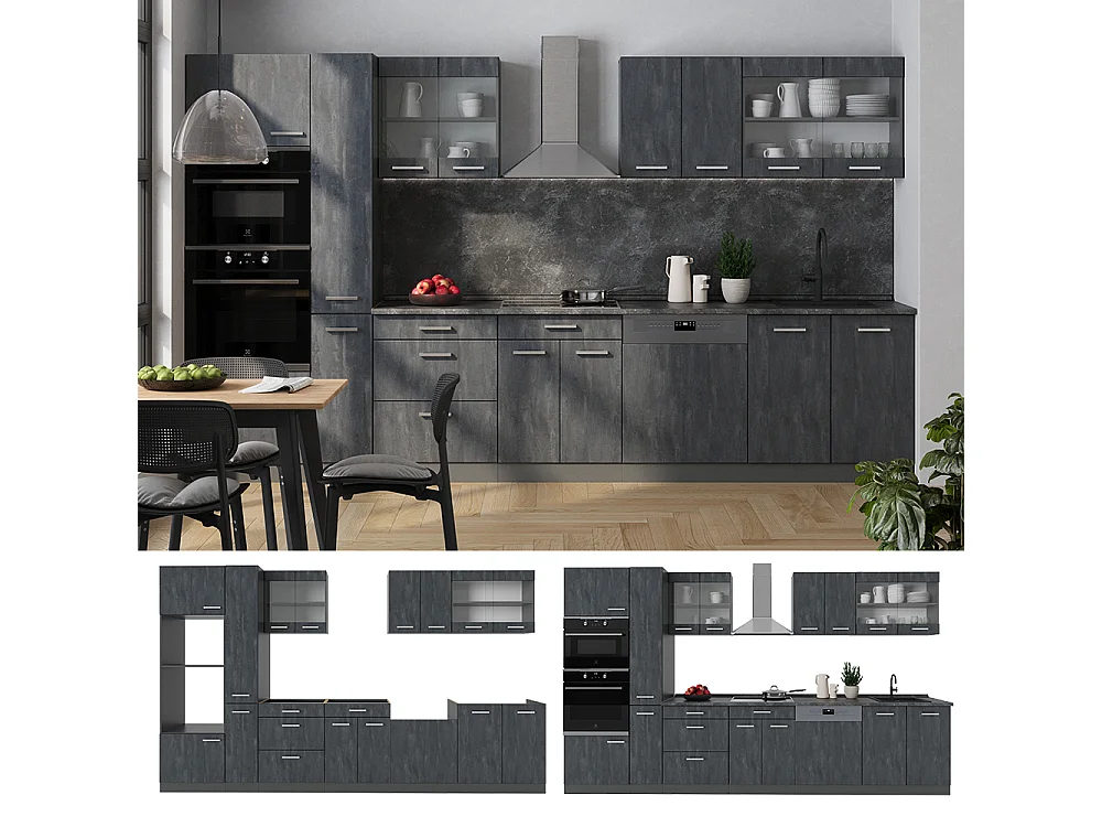 Cucina  calcestruzzo nero/antracite 350x60x81.6 r-line