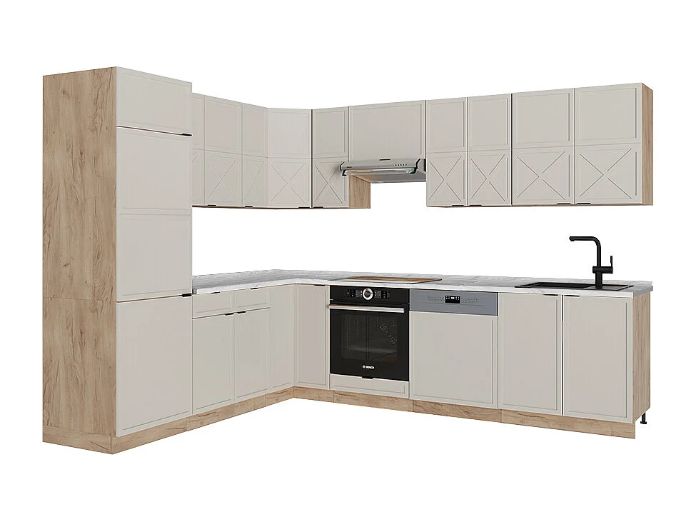 Hörnkök gråbeige/goldkraft ek 227x60x81.6 fame-line