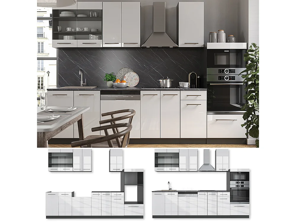 Cuisine blanc brillant/anthracite 300x46x81.6 fame-line