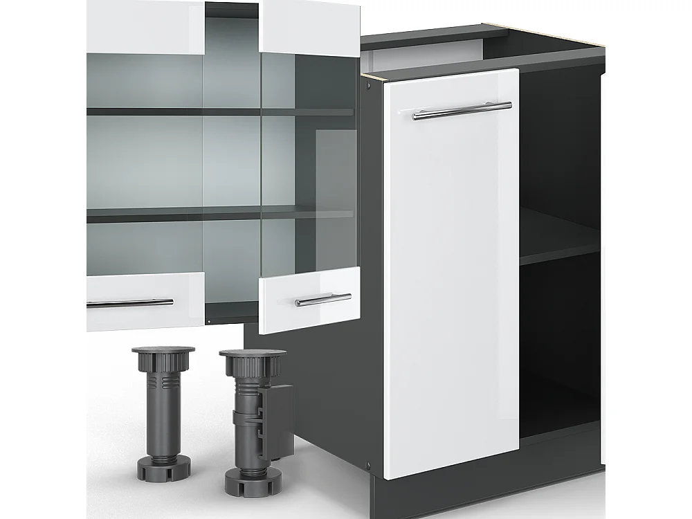 Cuisine blanc brillant/anthracite 300x46x81.6 fame-line