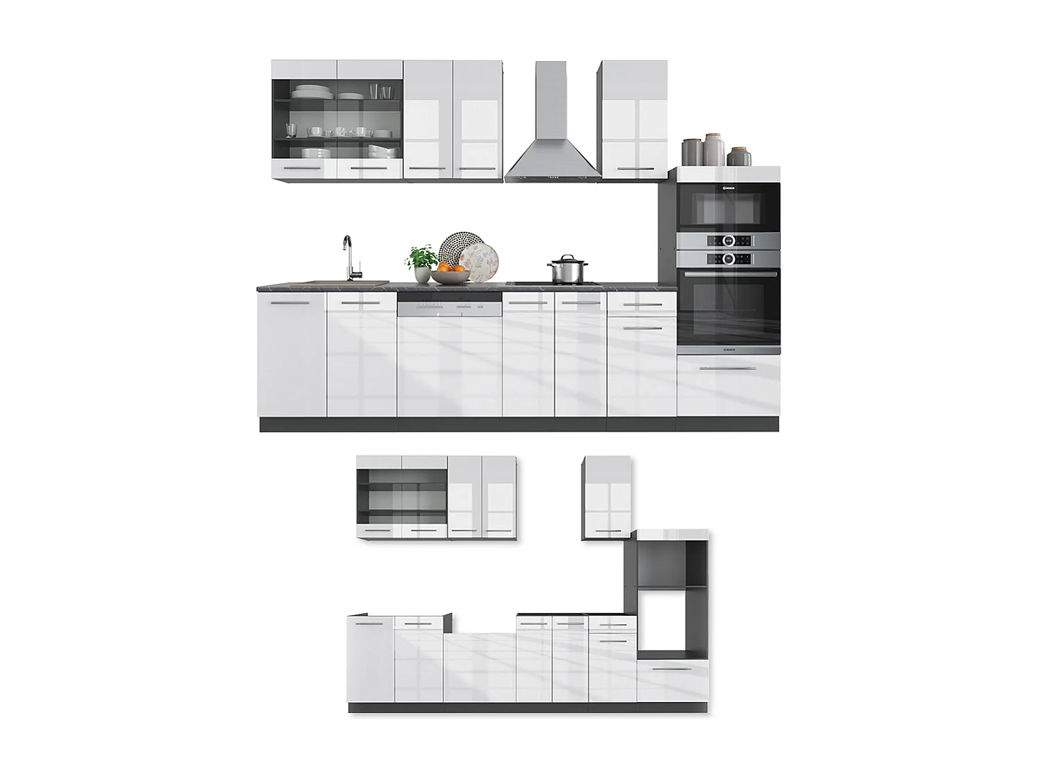 Cuisine blanc brillant/anthracite 300x46x81.6 fame-line
