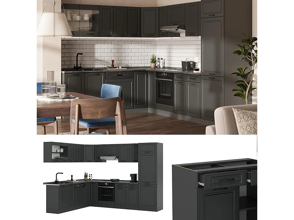 Hörnkök antracit hus på landet/antracit 287x60x81.6 r-line