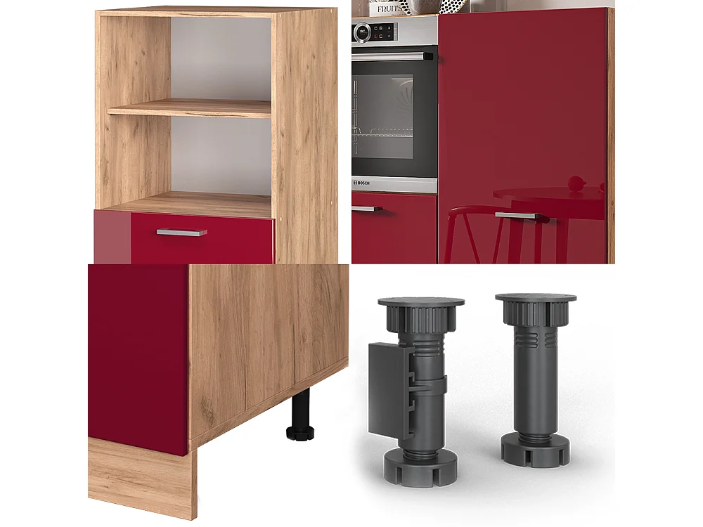 Bloc cuisine rouge brillant/chêne doré 180x46x81.6 r-line