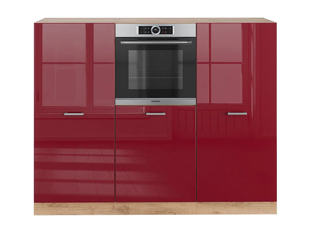 Bloc cuisine rouge brillant/chêne doré 180x46x81.6 r-line