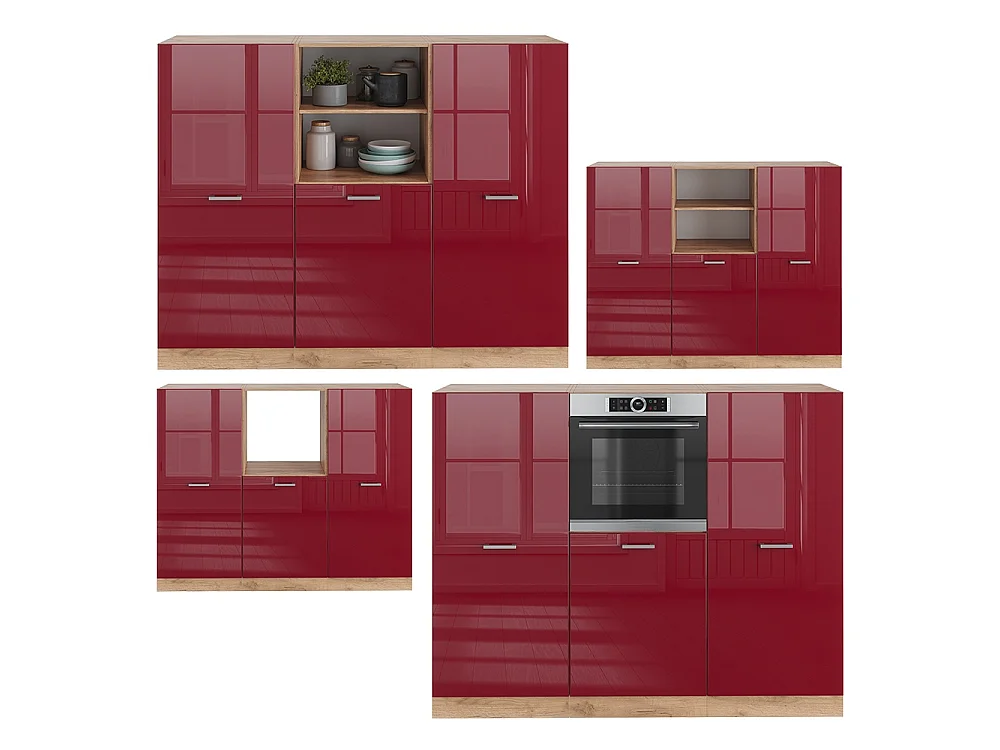 Bloc cuisine rouge brillant/chêne doré 180x46x81.6 r-line