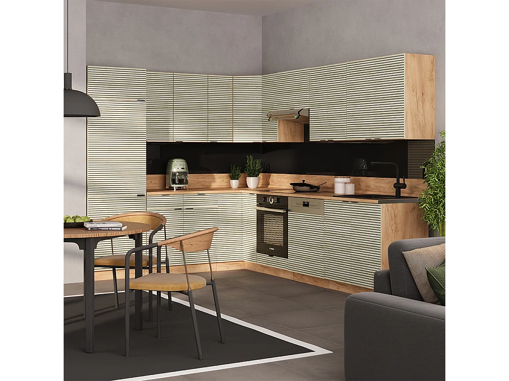 Eckküche eiche paneel/goldkraft eiche 287x46x81.6 fame-line