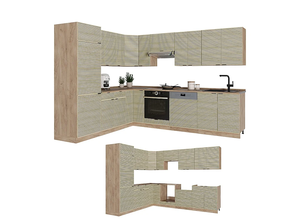 Cocina esquinera panel de roble/roble dorado 287x46x81.6 fame-line