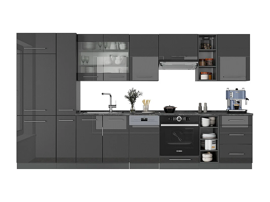 Küchenzeile anthrazit hochglanz 355x60x81.6 fame-line